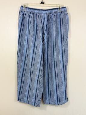 Avenue Linen Blend Cropped Pants Womens Size 14/16 Blue Striped Coastal
